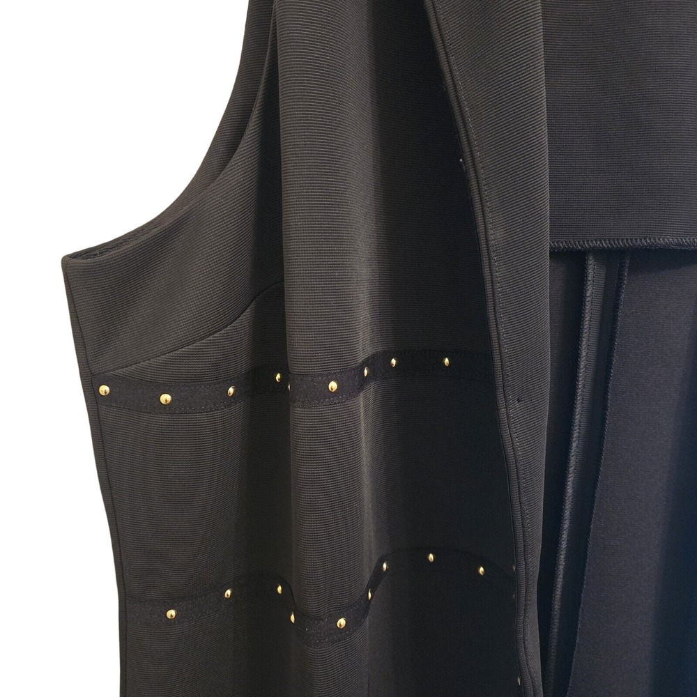 Chico's Black Ribbed Longline Open Front Vest Gold Studded Accents Sleeveless